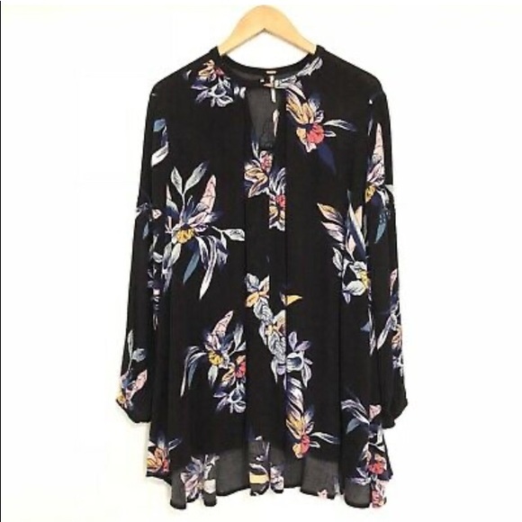 Free People Black Floral Tree Swing Tunic Dress EUC Size S - Picture 3 of 10